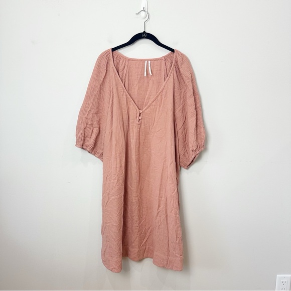 Anthropologie Taylor Gauze Tunic Dress Lightweight Blush Puff Sleeve - Picture 3 of 8